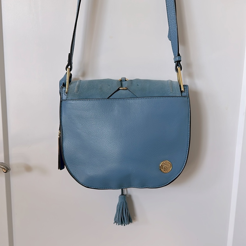 Vince Camuto “Ancel Suede Crossbody Bag” Icy Blue Boho Saddle Bag - Picture 7 of 14